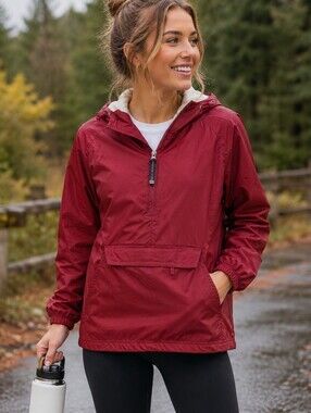 ✨ Charles River Apparel Burgundy Pack-N-Go Pullover Rain Jacket - Size Small